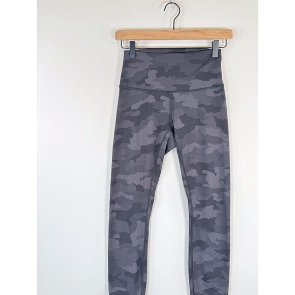 Lululemon Women Leggings Gray Wunder Under Crop Camo Pull On Stretch Yoga Size 4 - Picture 5 of 11